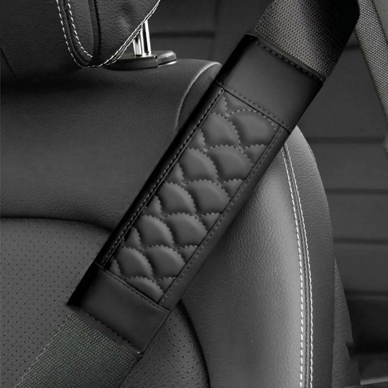 Premium Leather Car Seat Belt Covers - (Pack of 2) Black