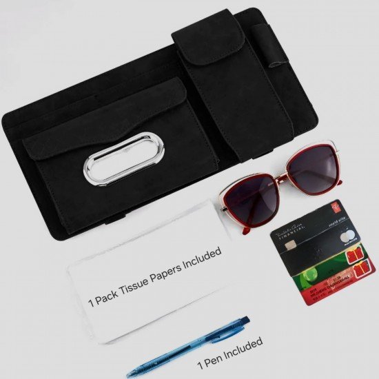 4-in-1 Nappa Leather Car Sun Visor Organizer – Tissue Holder, Sunglasses Holder, Card Slot & Pen Holder 4-in-1 Nappa Leather Car Sun Visor Organizer – Tissue Holder, Sunglasses Holder, Card Slot & Pen Holder