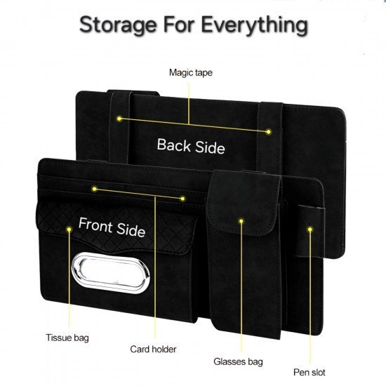 4-in-1 Nappa Leather Car Sun Visor Organizer – Tissue Holder, Sunglasses Holder, Card Slot & Pen Holder 4-in-1 Nappa Leather Car Sun Visor Organizer – Tissue Holder, Sunglasses Holder, Card Slot & Pen Holder