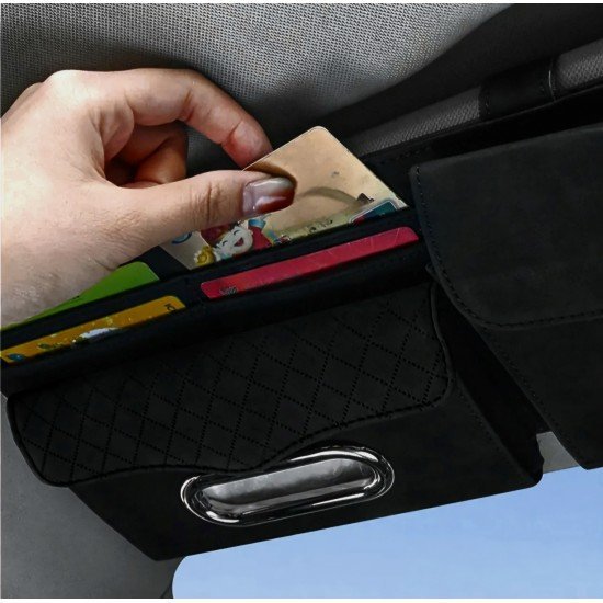 4-in-1 Nappa Leather Car Sun Visor Organizer – Tissue Holder, Sunglasses Holder, Card Slot & Pen Holder 4-in-1 Nappa Leather Car Sun Visor Organizer – Tissue Holder, Sunglasses Holder, Card Slot & Pen Holder