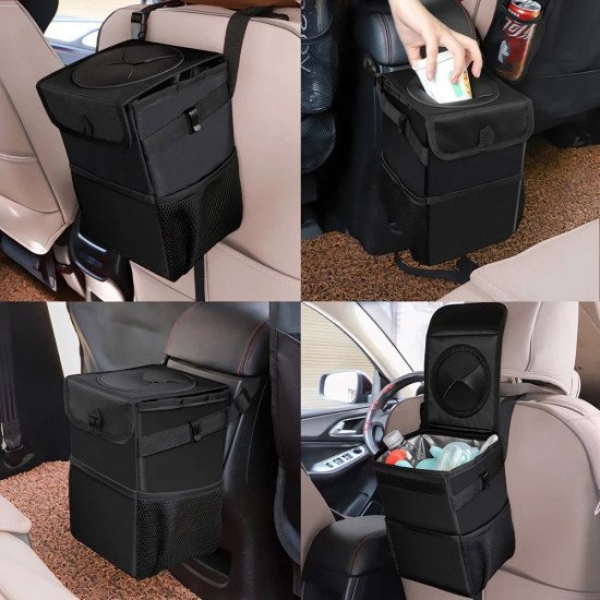 Waterproof Car Trash Can with Lid - 2.2 Gallon Leakproof Organizer Waterproof Car Trash Can with Lid - 2.2 Gallon Leakproof Organizer