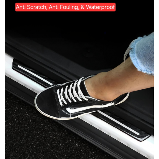 Real Carbon Fiber Car Door Sill Protectors- 4Door Set (Universal Fit, Anti Slip  & Anti Scratch)