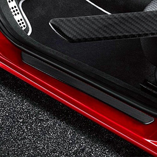 Real Carbon Fiber Car Door Sill Protectors- 4Door Set (Universal Fit, Anti Slip  & Anti Scratch)