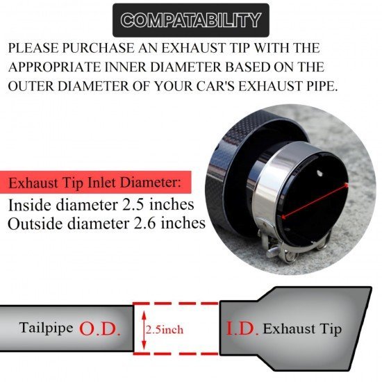 Carbon Fiber Exhaust Tail Tips - 2.5 Inch Inlet & 3.5 Inch Outlet Carbon Fiber Exhaust Tail Tips - 2.5 Inch Inlet & 3.5 Inch Outlet