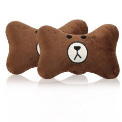 Brown Bear Car Neck Pillows Pack of 2 - Soft Flannel Headrest Cushions
