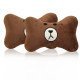 Brown Bear Car Neck Pillows Pack of 2 - Soft Flannel Headrest Cushions