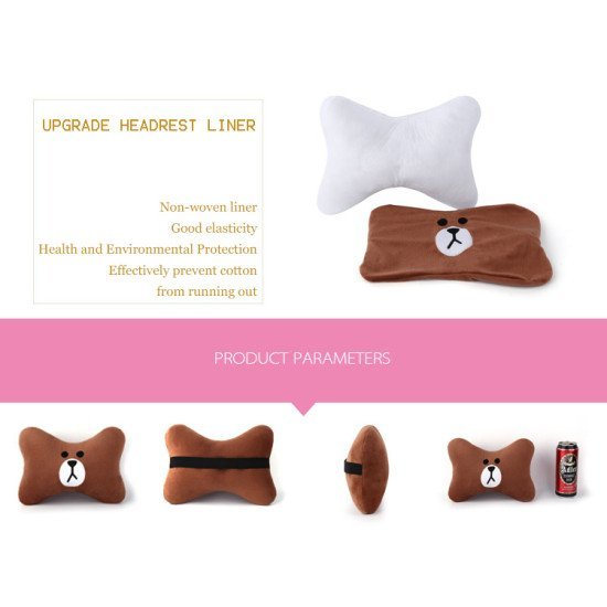 Kumamon Bear Car Neck Pillows Pack of 2 - Soft Flannel Headrest Cushions