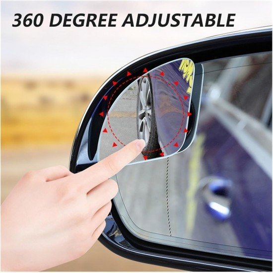 Wide Angle Fan Shape Frameless Blind Spot Mirror 360° Adjustable Anti Scratch (Pack of 2)