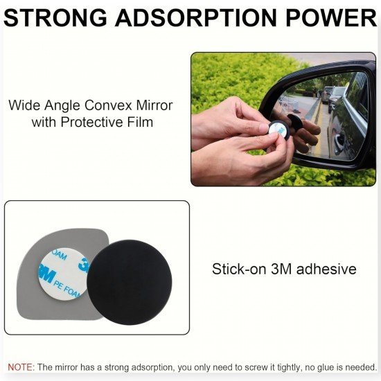 Wide Angle Fan Shape Frameless Blind Spot Mirror 360° Adjustable Anti Scratch (Pack of 2)