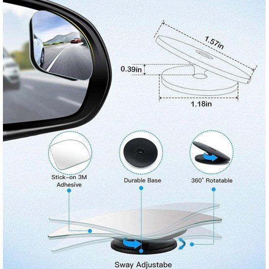 Wide Angle Fan Shape Frameless Blind Spot Mirror 360° Adjustable Anti Scratch (Pack of 2)