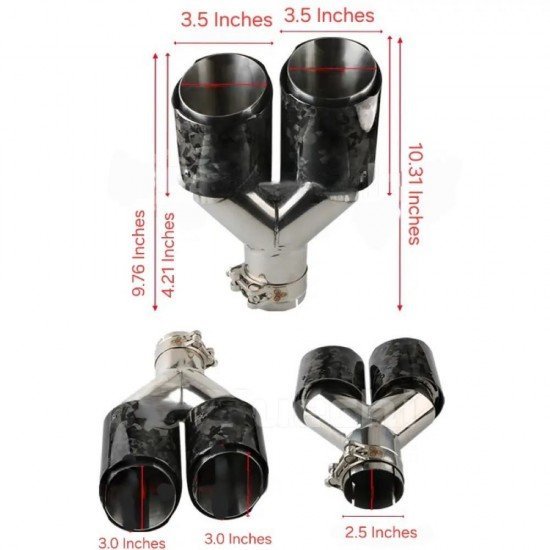 Forged Carbon Fiber Dual Exhaust Tail Tip 2.5 Inch Inlet 3.5 Inch Outlets – Stainless Steel | Universal Fit