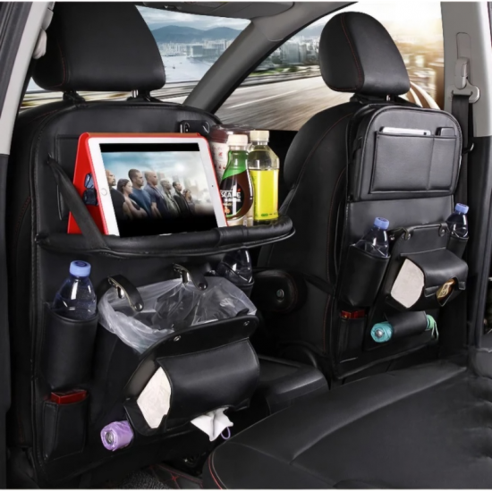 Leather Backseat Organizer with Folding Tray & Trash Compartment (2 Colors) Leather Backseat Organizer with Folding Tray & Trash Compartment (2 Colors)
