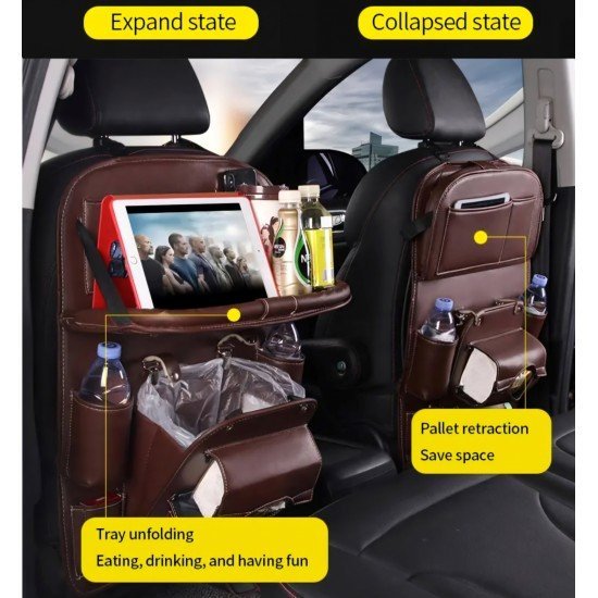 Leather Backseat Organizer with Folding Tray & Trash Compartment (2 Colors) Leather Backseat Organizer with Folding Tray & Trash Compartment (2 Colors)