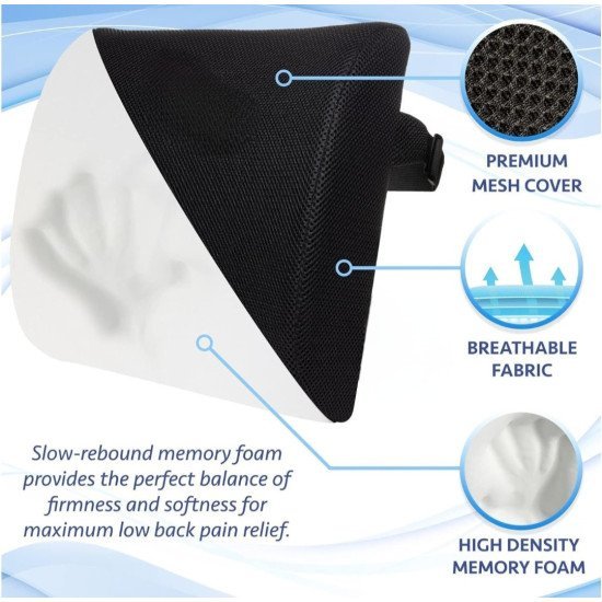 Ergonomic Memory Foam Lumber Support With Car Seat Cushion - Mesh Fabric (Black)