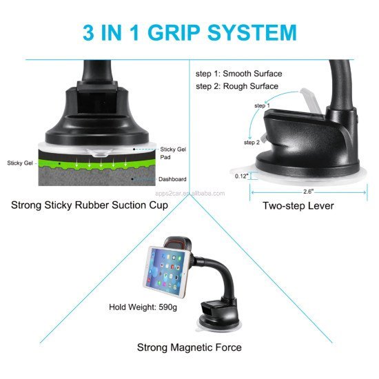 Flexible Arm Magnetic Car Phone Holder - N45 Magnets Flexible Arm Magnetic Car Phone Holder - N45 Magnets