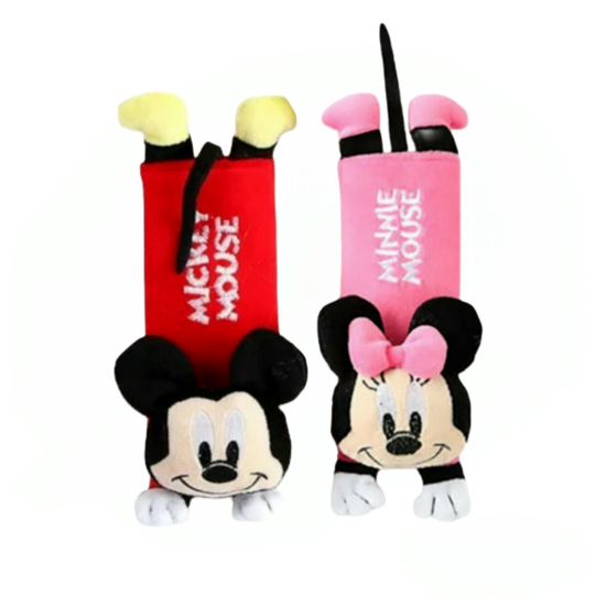 Mickey & Minnie Car Seat Belt Covers – Soft Plush Cotton 
