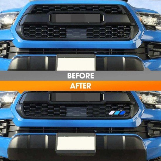 Tri Color Front Grille Badge Emblem Blue & Orange Universal Fit – ABS & Metal Tri Color Front Grille Badge Emblem Blue & Orange Universal Fit – ABS & Metal