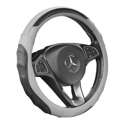 Grey Premium Nappa Leather Steering Wheel Cover 38CM Universal Fit