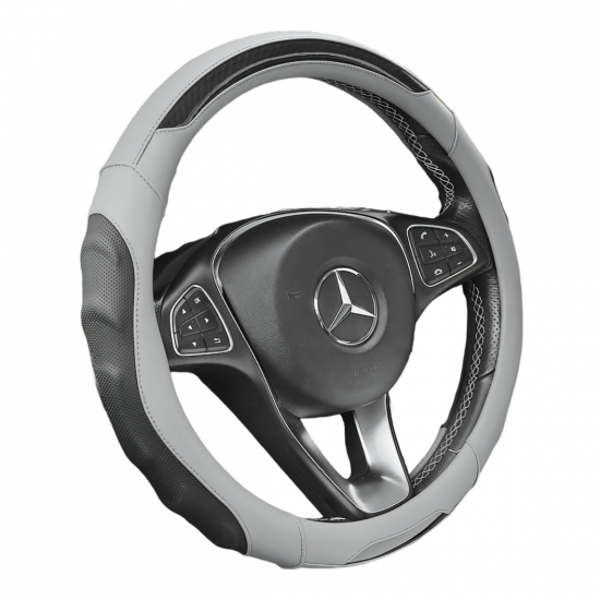 Grey Premium Nappa Leather Steering Wheel Cover 38CM Universal Fit Grey Premium Nappa Leather Steering Wheel Cover 38CM Universal Fit