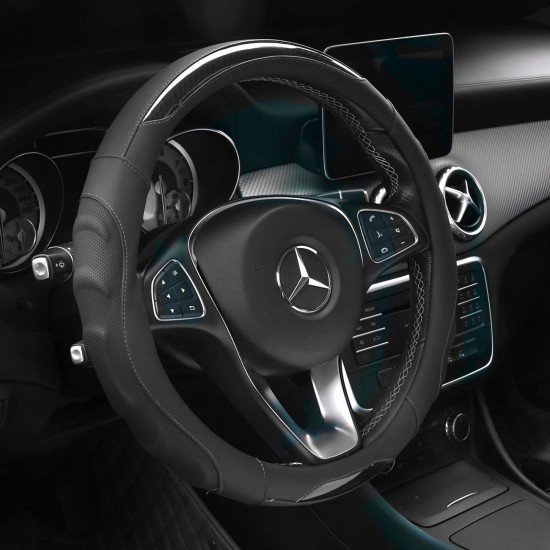 Premium Nappa Leather Steering Wheel Cover 38CM Universal Fit – Black & Black/Red Premium Nappa Leather Steering Wheel Cover 38CM Universal Fit – Black & Black/Red