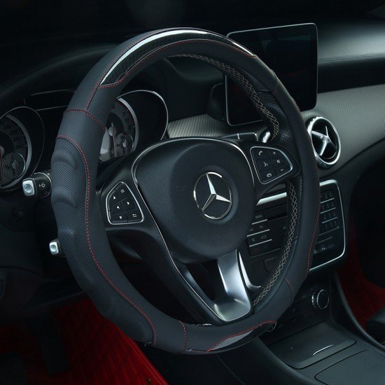 Premium Nappa Leather Steering Wheel Cover 38CM Universal Fit – Black & Black/Red Premium Nappa Leather Steering Wheel Cover 38CM Universal Fit – Black & Black/Red