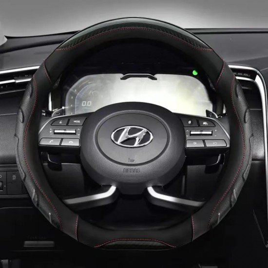 Premium Nappa Leather Steering Wheel Cover 38CM Universal Fit – Black & Black/Red Premium Nappa Leather Steering Wheel Cover 38CM Universal Fit – Black & Black/Red