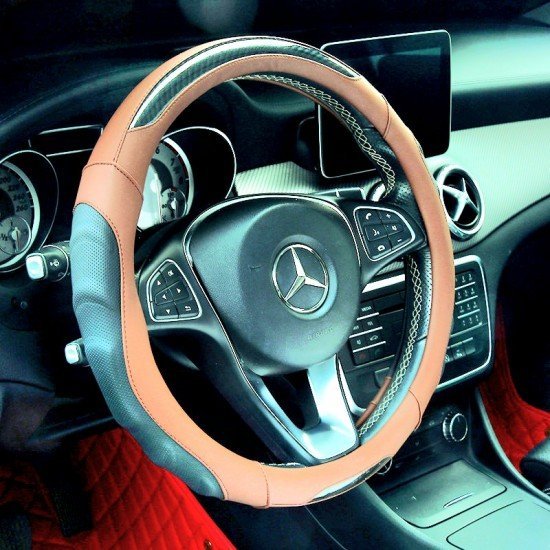 Brown Premium Nappa Leather Steering Wheel Cover 38CM Universal Fit Brown Premium Nappa Leather Steering Wheel Cover 38CM Universal Fit