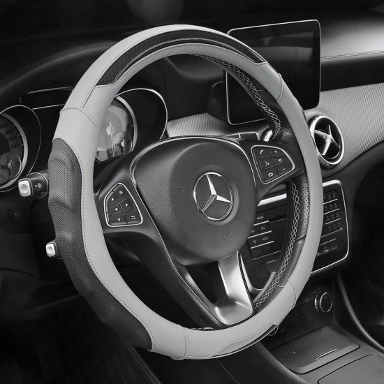Grey Premium Nappa Leather Steering Wheel Cover 38CM Universal Fit Grey Premium Nappa Leather Steering Wheel Cover 38CM Universal Fit
