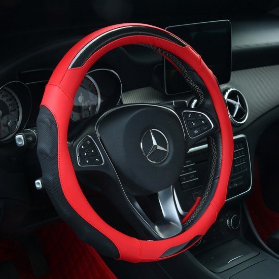 Red Premium Nappa Leather Steering Wheel Cover 38CM Universal Fit Red Premium Nappa Leather Steering Wheel Cover 38CM Universal Fit