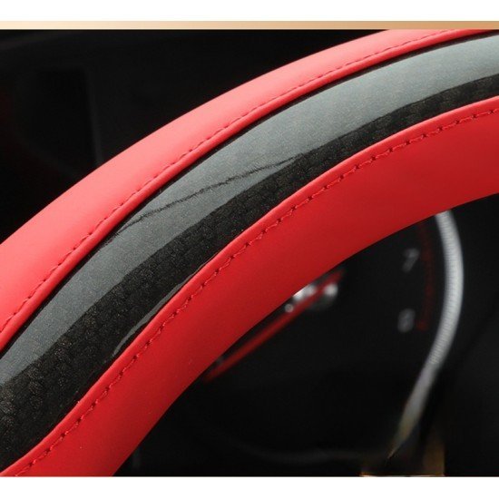 Red Premium Nappa Leather Steering Wheel Cover 38CM Universal Fit Red Premium Nappa Leather Steering Wheel Cover 38CM Universal Fit