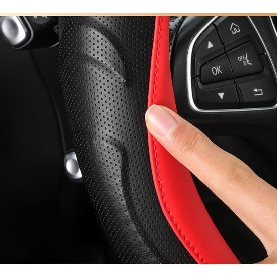Premium Nappa Leather Steering Wheel Cover 38CM Universal Fit – Black & Black/Red Premium Nappa Leather Steering Wheel Cover 38CM Universal Fit – Black & Black/Red