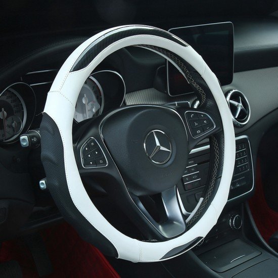 White Premium Nappa Leather Steering Wheel Cover 38CM Universal Fit White Premium Nappa Leather Steering Wheel Cover 38CM Universal Fit