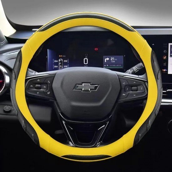 Yellow Premium Nappa Leather Steering Wheel Cover 38CM Universal Fit Yellow Premium Nappa Leather Steering Wheel Cover 38CM Universal Fit