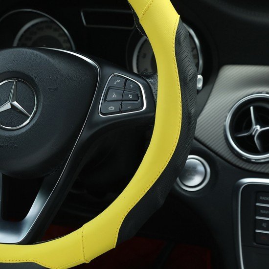 Yellow Premium Nappa Leather Steering Wheel Cover 38CM Universal Fit Yellow Premium Nappa Leather Steering Wheel Cover 38CM Universal Fit