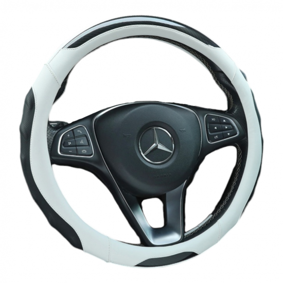 White Premium Nappa Leather Steering Wheel Cover 38CM Universal Fit White Premium Nappa Leather Steering Wheel Cover 38CM Universal Fit