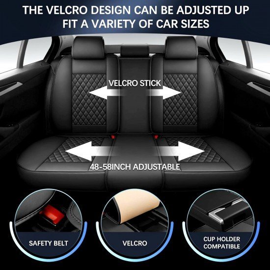 Premium Nappa Leather Diamond Cut Universal Fit Car Seat Covers (5 Seater Set) Black