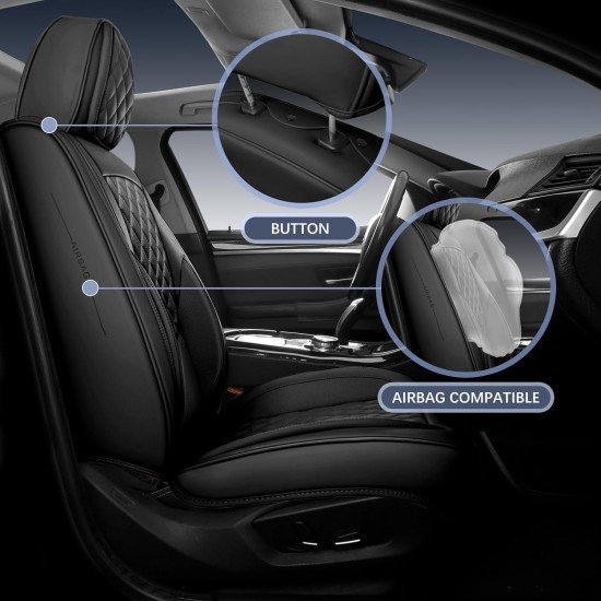 Premium Nappa Leather Diamond Cut Universal Fit Car Seat Covers (5 Seater Set) Black