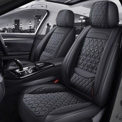 Premium Nappa Leather Diamond Cut Universal Fit Car Seat Covers (5 Seater Set) Black