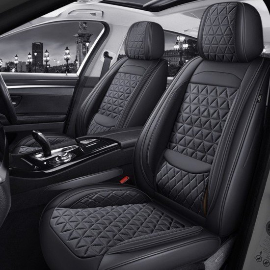 Premium Nappa Leather Diamond Cut Universal Fit Car Seat Covers (5 Seater Set) Black