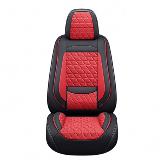 Premium Nappa Leather Diamond Cut Universal Fit Car Seat Covers (5 Seater Set) Black/Red