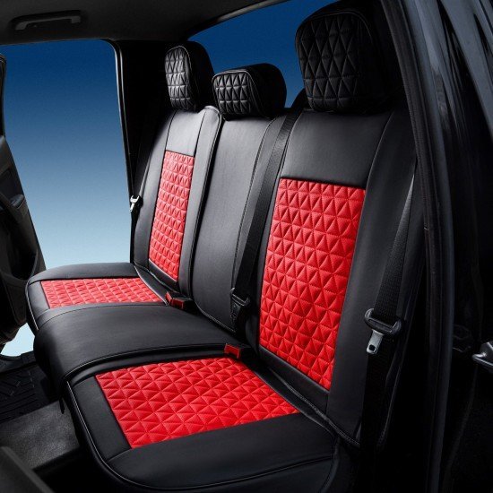 Premium Nappa Leather Diamond Cut Universal Fit Car Seat Covers (5 Seater Set) Black/Red