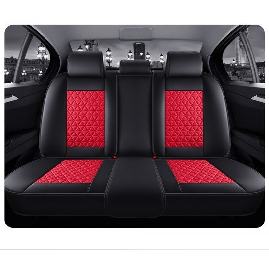 Premium Nappa Leather Diamond Cut Universal Fit Car Seat Covers (5 Seater Set) Black/Red