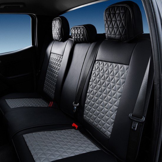 Premium Nappa Leather Diamond Cut Universal Fit Car Seat Covers (5 Seater Set) Grey/Black