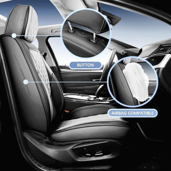 Premium Nappa Leather Diamond Cut Universal Fit Car Seat Covers (5 Seater Set) Grey/Black