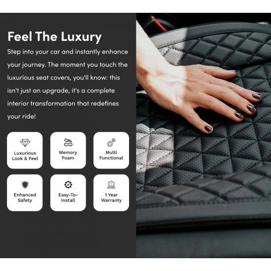 Premium Nappa Leather Diamond Cut Universal Fit Car Seat Covers (5 Seater Set) Black/Red