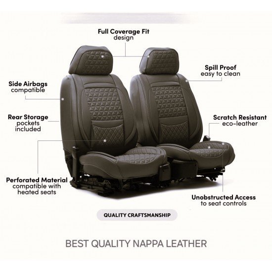 Premium Nappa Leather Diamond Cut Universal Fit Car Seat Covers (5 Seater Set) Black/Red