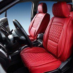 Premium Nappa Leather Diamond Cut Universal Fit Car Seat Covers (5 Seater Set) Wine Red