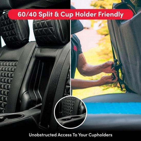 Premium Nappa Leather Diamond Cut Universal Fit Car Seat Covers (5 Seater Set) Black/Red