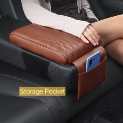 Premium Leather Car Armrest Cushion with Pocket - Center Console Pad Premium Leather Car Armrest Cushion with Pocket - Center Console Pad