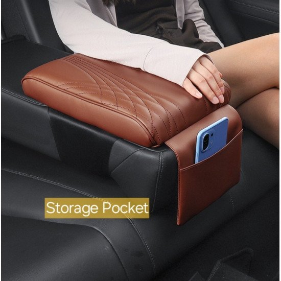Premium Leather Car Armrest Cushion with Pocket - Center Console Pad Premium Leather Car Armrest Cushion with Pocket - Center Console Pad